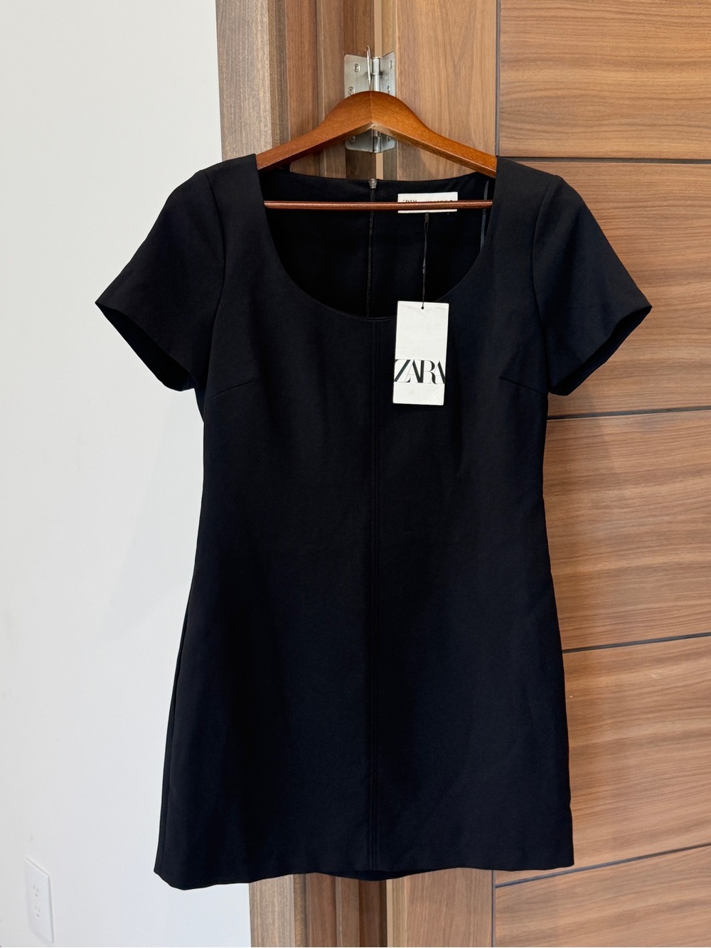ZARA Black Short Sleeve Scoop Mini Dress